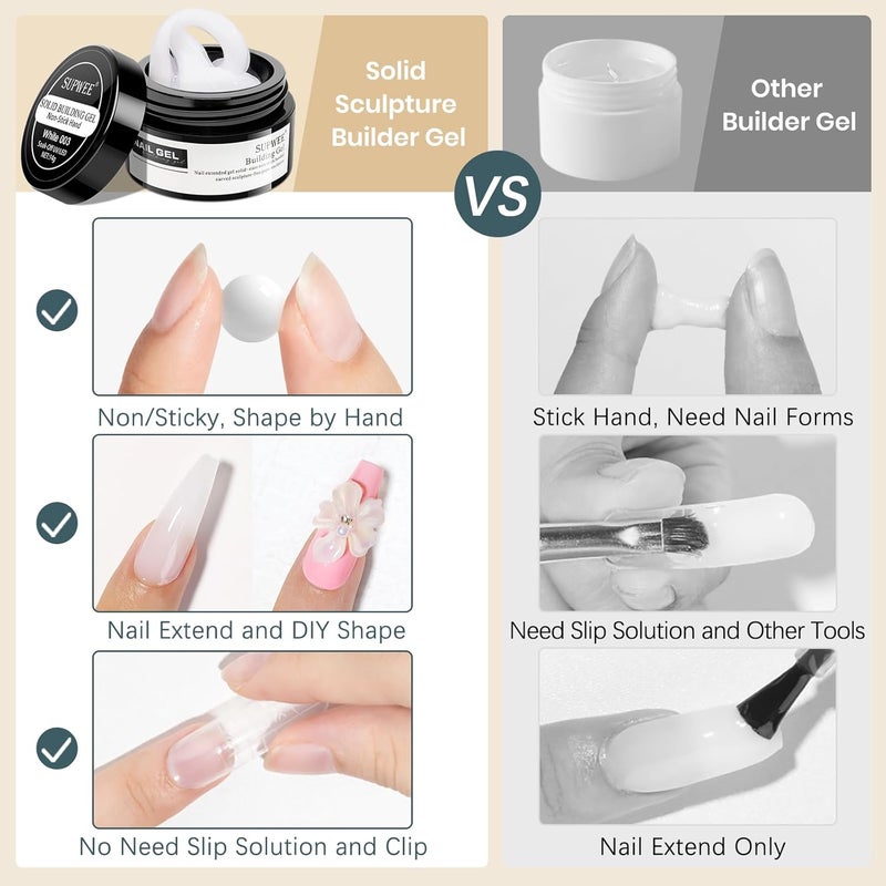 SUPWEE White 3D Molding Gel for Nails Art Non-Stick Hand Solid Builder Gel Hard Nails for Extension Carving Sculpting Beauty Charms for Beignner and Salon DIY - Image 4